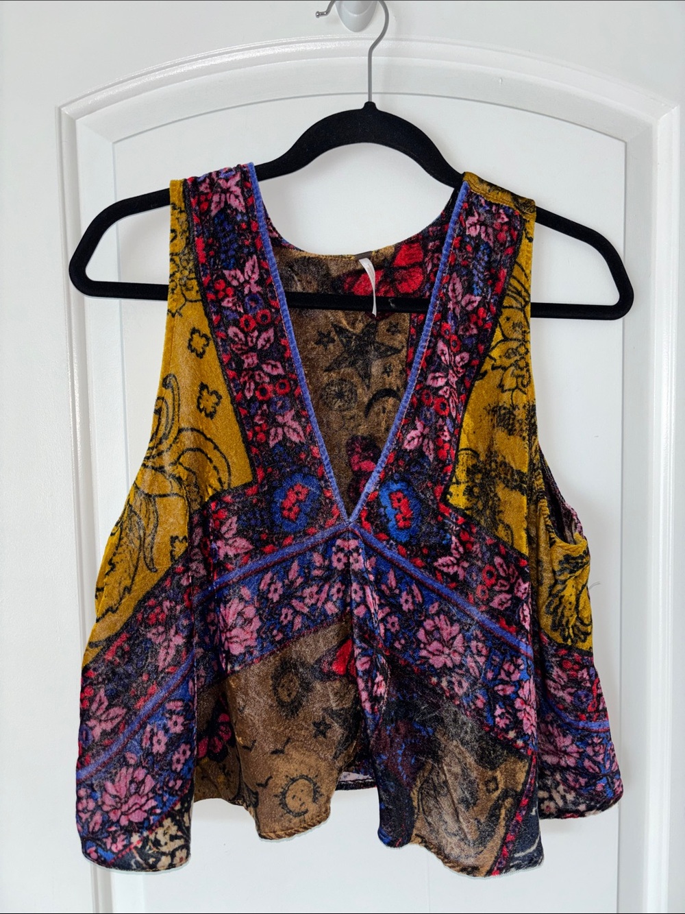 Free People velvet floral tank sleeveless shirt top S boho